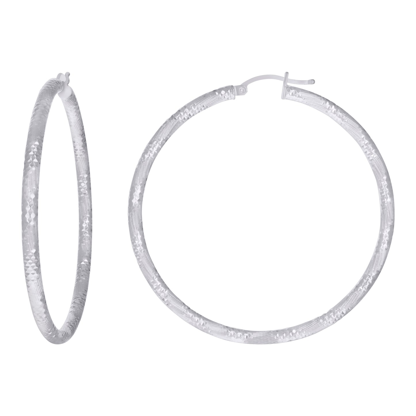 Sterling Silver Womens Diamond-Cut Hoop Earrings