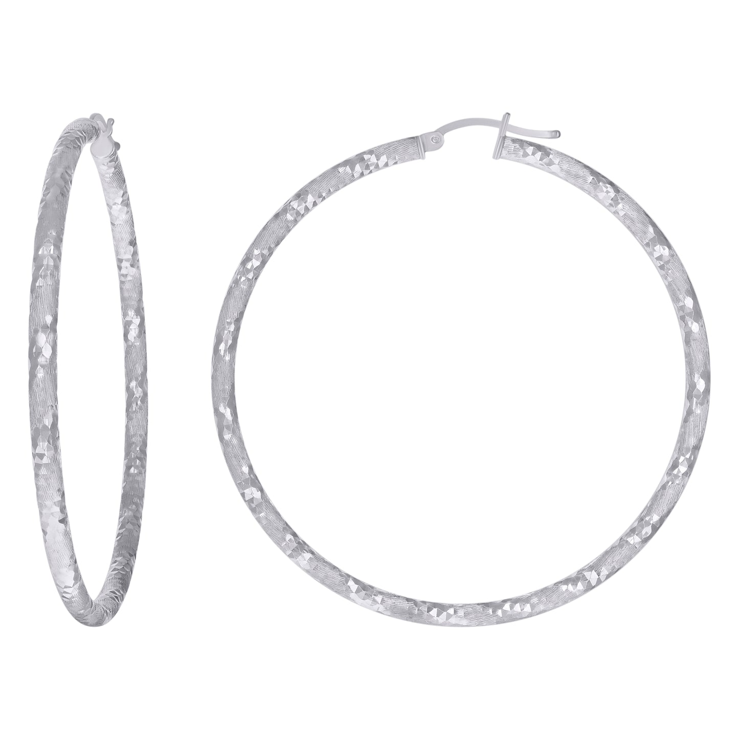 Sterling Silver Womens Diamond-Cut Hoop Earrings