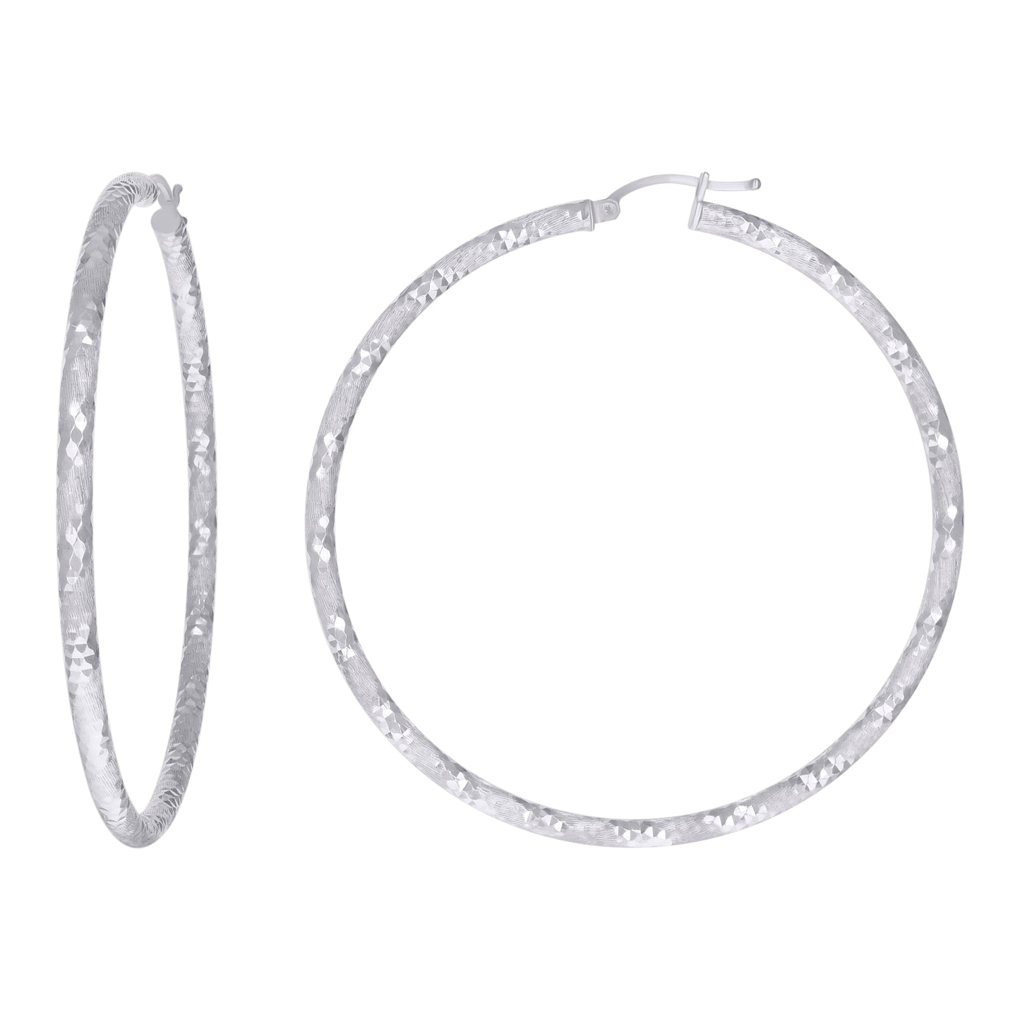 Sterling Silver Womens Diamond-Cut Hoop Earrings