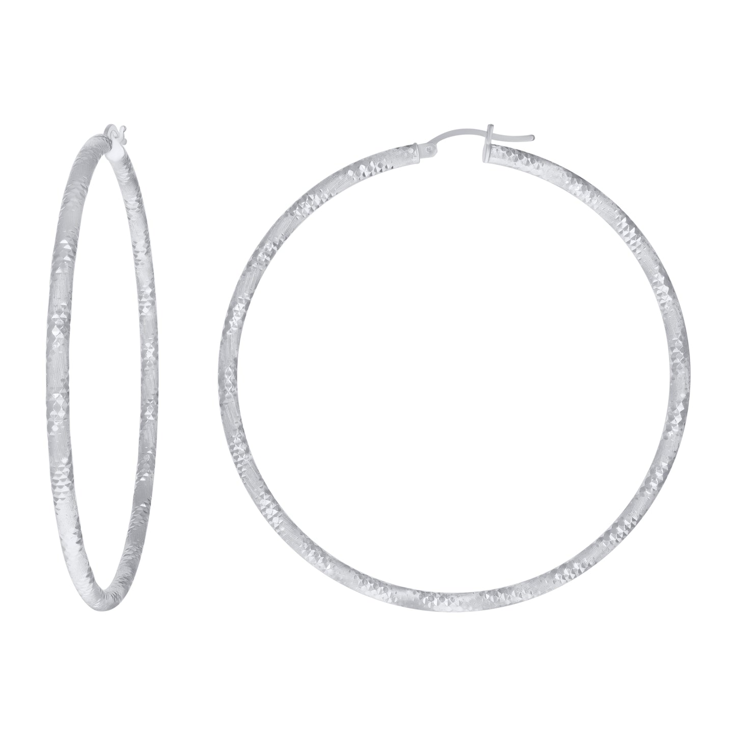 Sterling Silver Womens Diamond-Cut Hoop Earrings