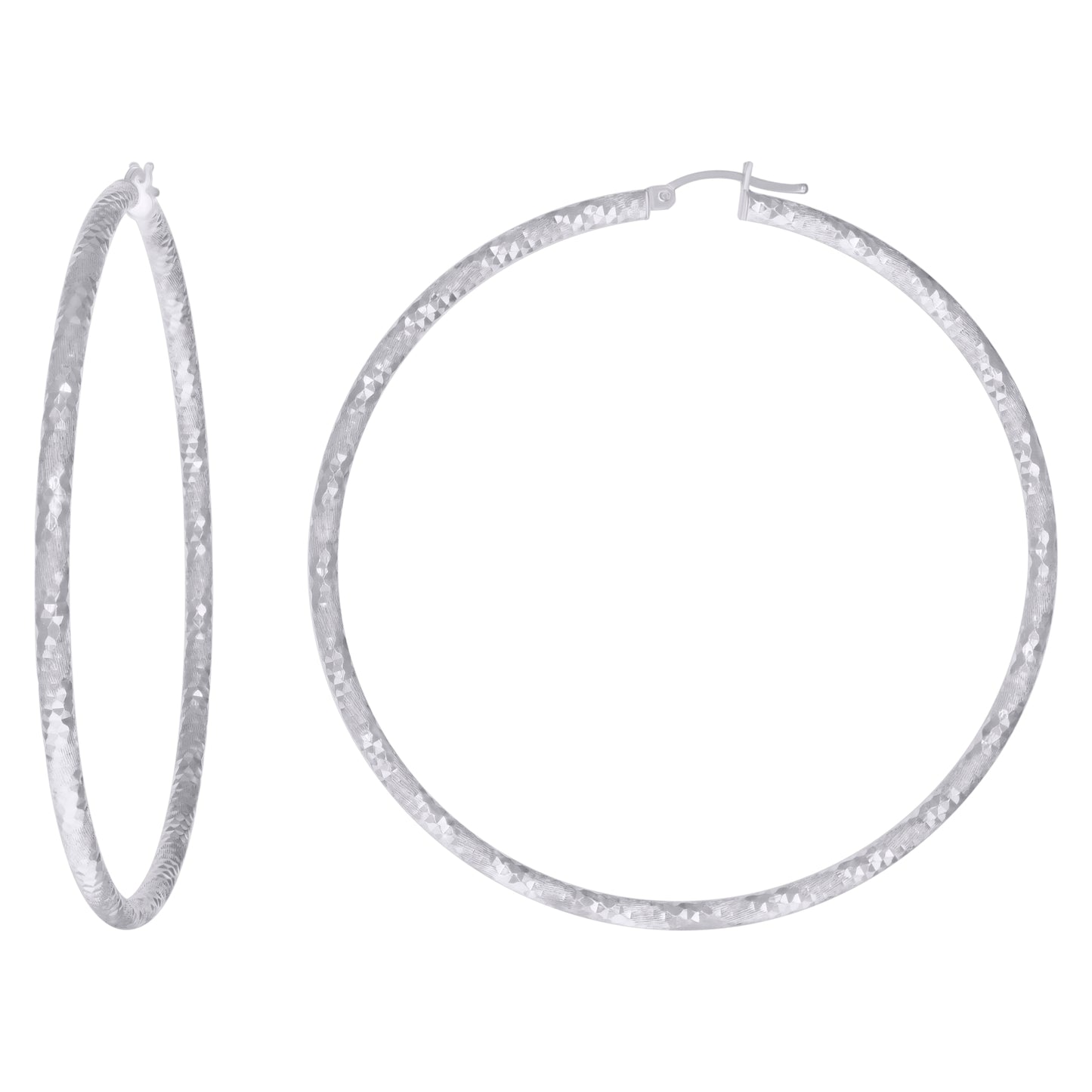 Sterling Silver Womens Diamond-Cut Hoop Earrings