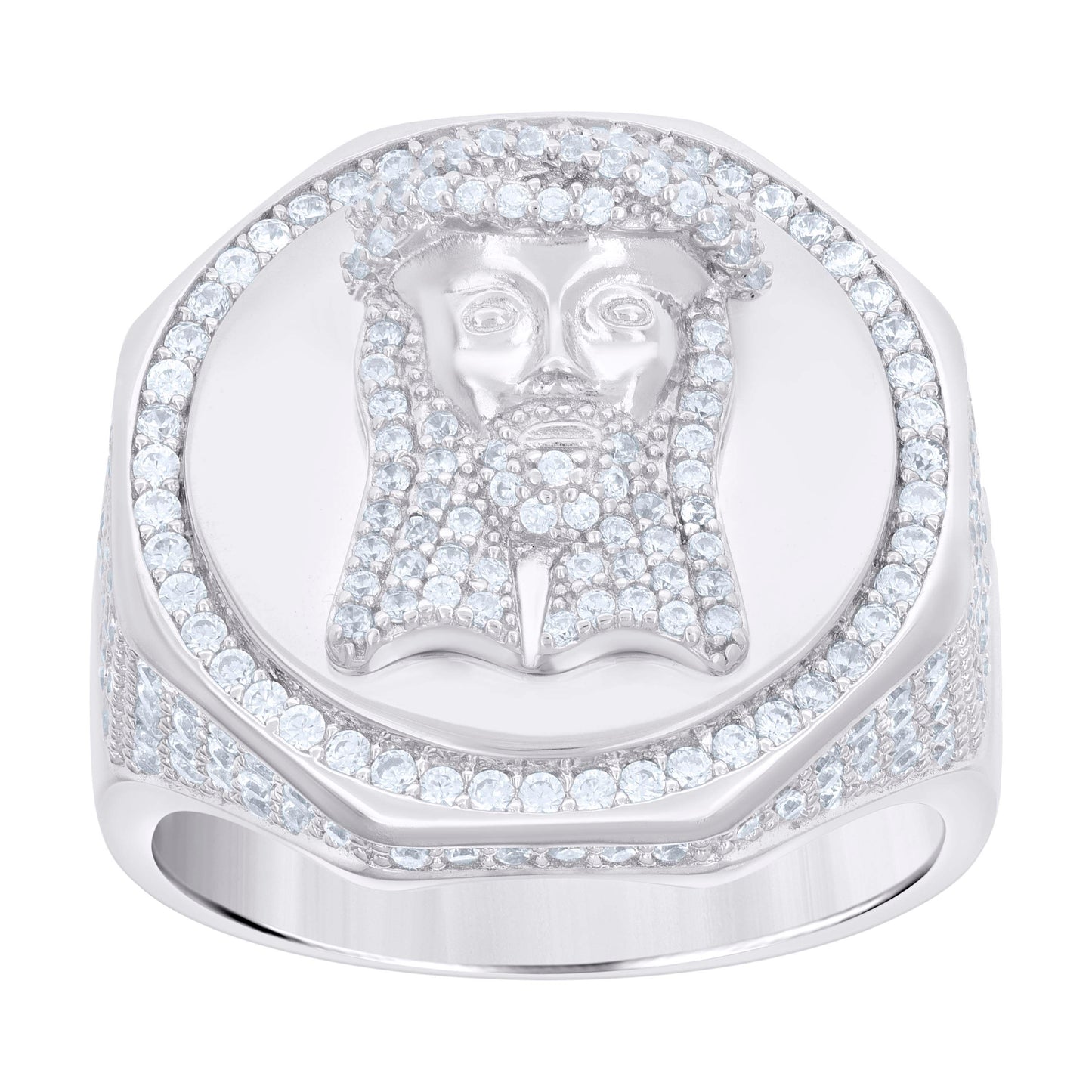Sterling Silver Men's Cubic-Zirconia Jesus Religious Bridal Anniversary Wedding Engagement Band Ring