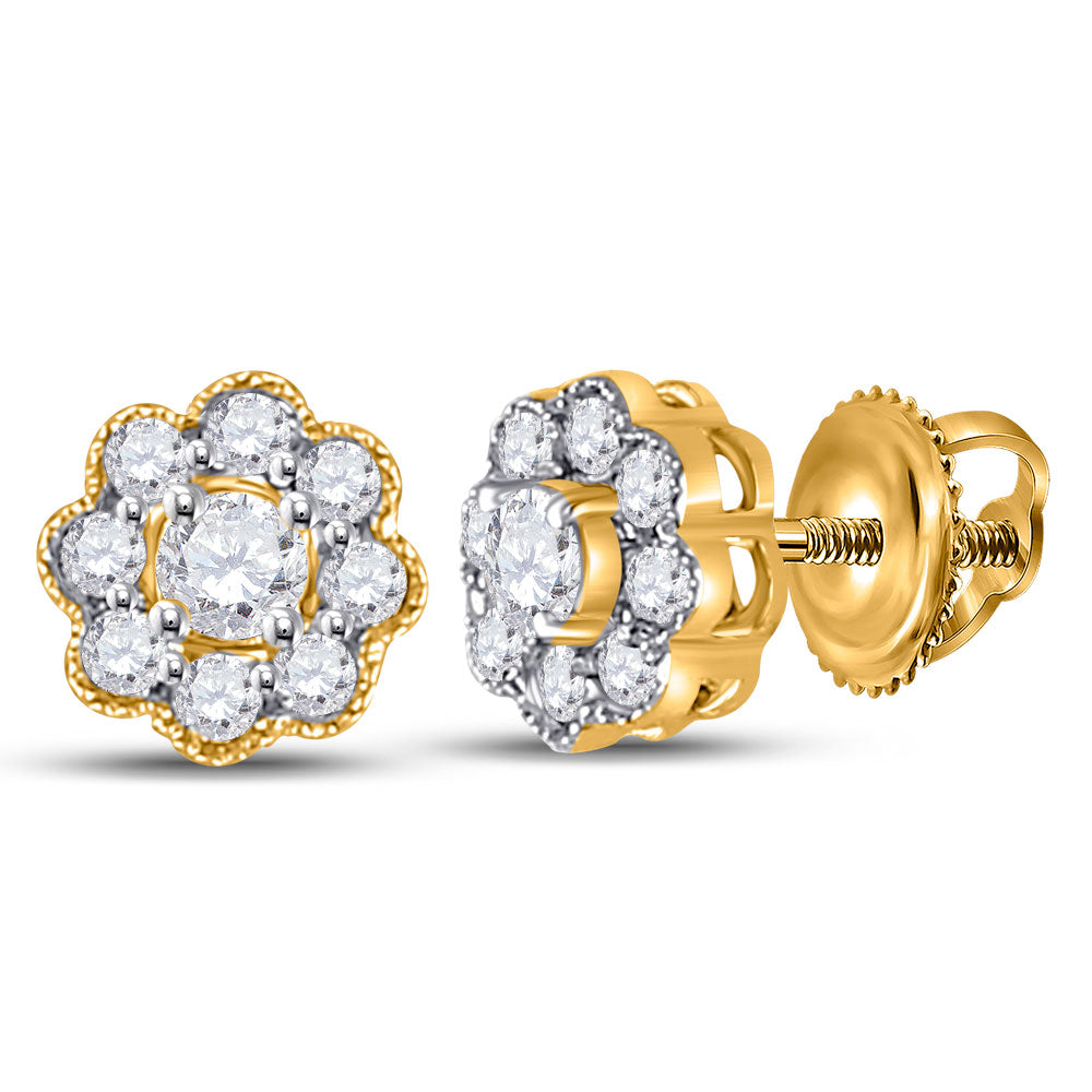 14K White Or Yellow Gold Womens Round Diamond Flower Cluster Earrings