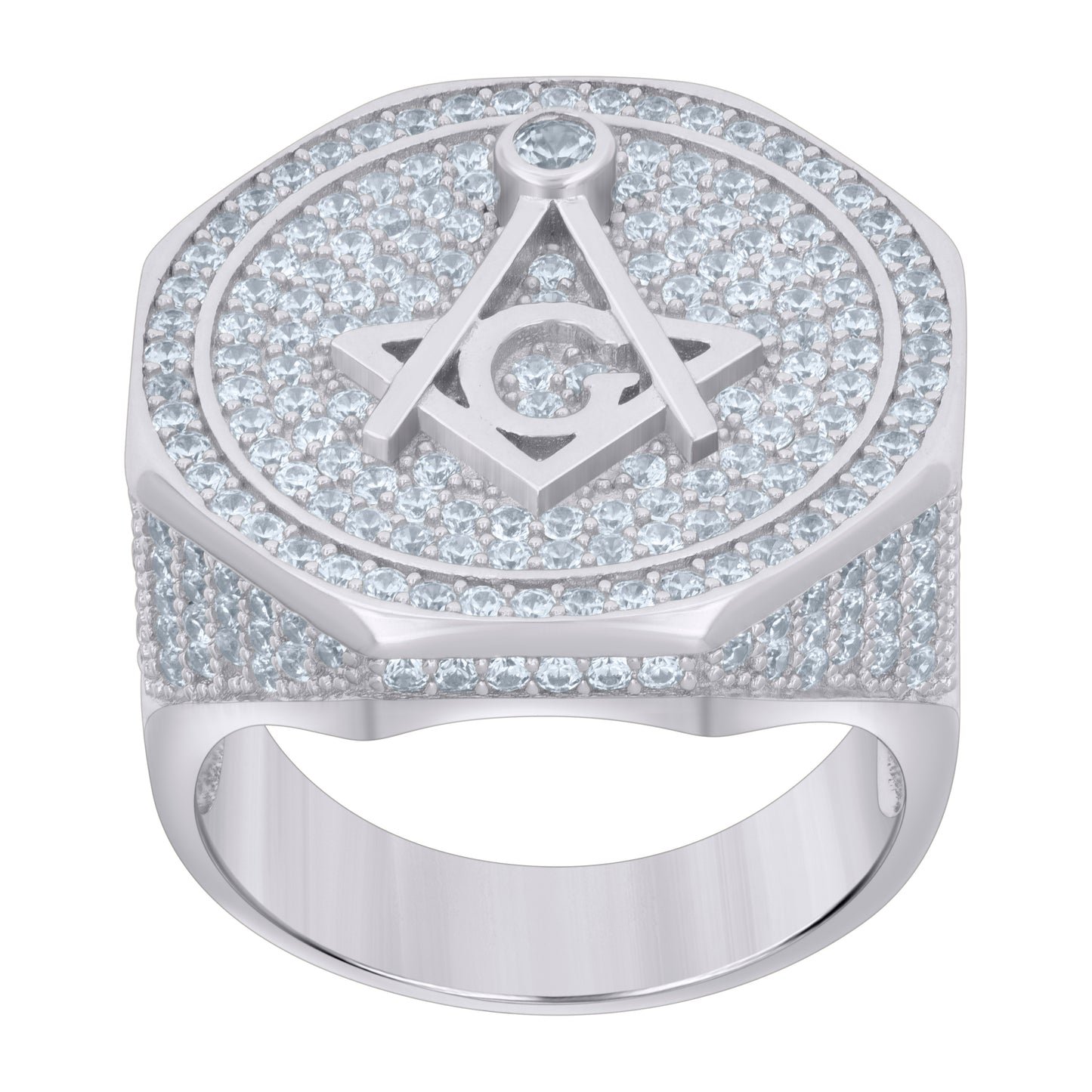 Sterling Silver Mens Cubic-Zirconia Masonic Fashion Bridal Anniversary Wedding Engagement Band Ring