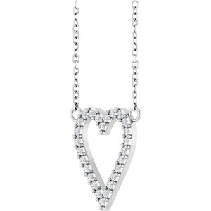 14K White Gold Round 14.7 X 13.6 Mm 1.2Mm G-H I1 1/6 Ctw Natural Diamond Heart Necklace, Length: 18 In