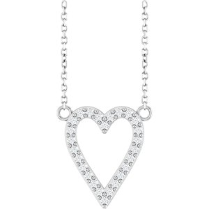14K White Gold Round 14.7 X 13.6 Mm 1.2Mm G-H I1 1/6 Ctw Natural Diamond Heart Necklace, Length: 18 In