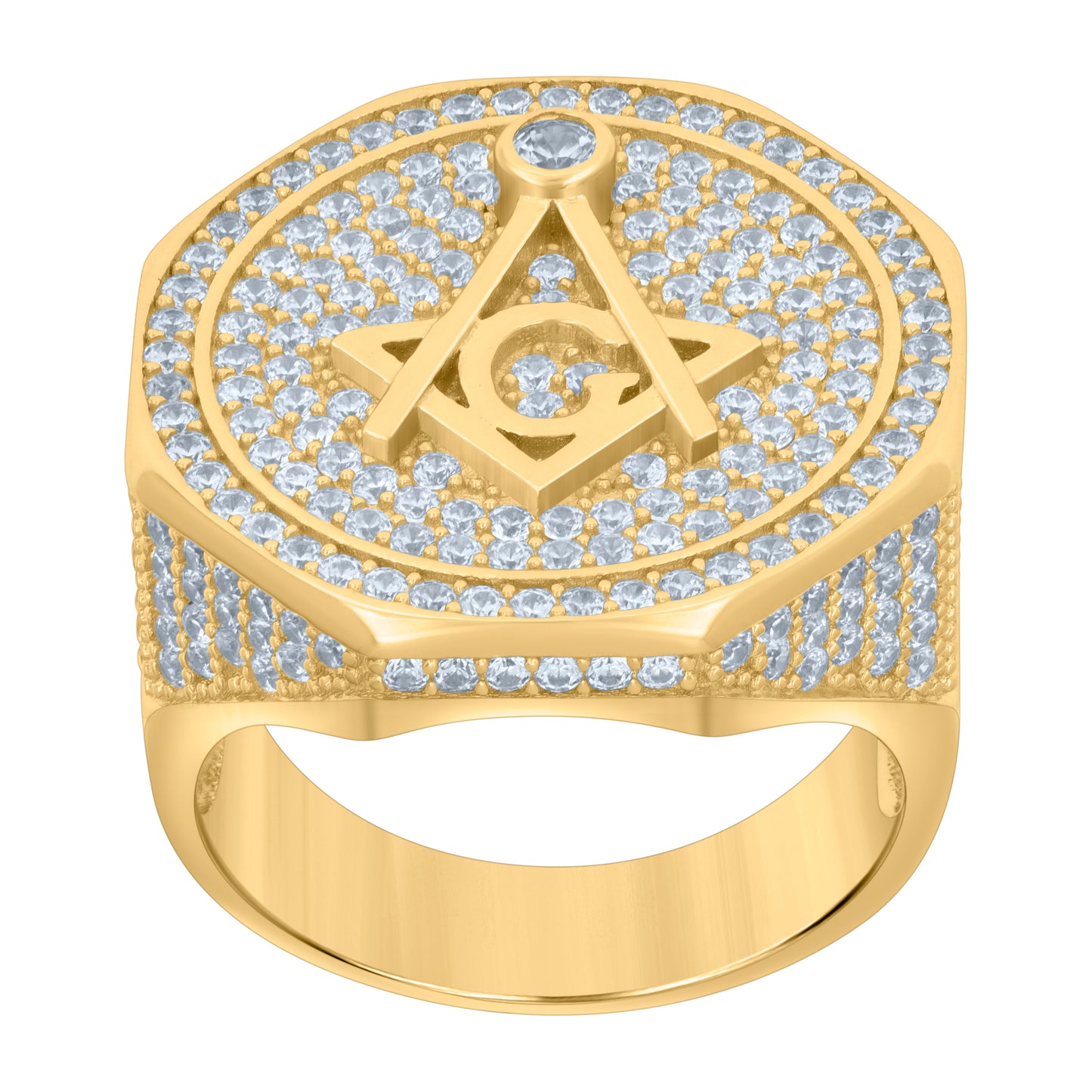 Sterling Silver Yellow-tone Mens Cubic-Zirconia Masonic Fashion Bridal Anniversary Wedding Engagement Band Ring