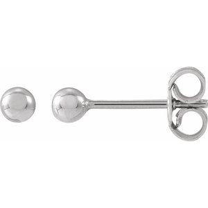 14K White Gold 3 Mm Pair Friction Backs Polished Ball Earrings