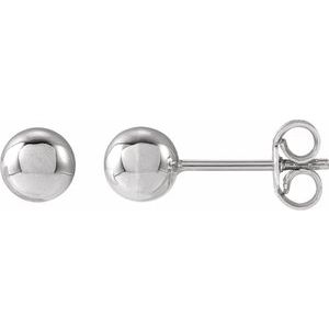 14K White Gold 5 Mm Pair Friction Backs Polished Ball Earrings
