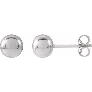 14K White Gold 6 Mm Pair Friction Backs Polished Ball Earrings