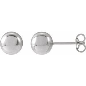 14K White Gold 7 Mm Pair Friction Backs Polished Ball Earrings