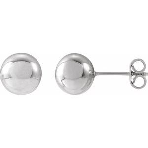 14K White Gold 8 Mm Pair Friction Backs Polished Ball Earrings