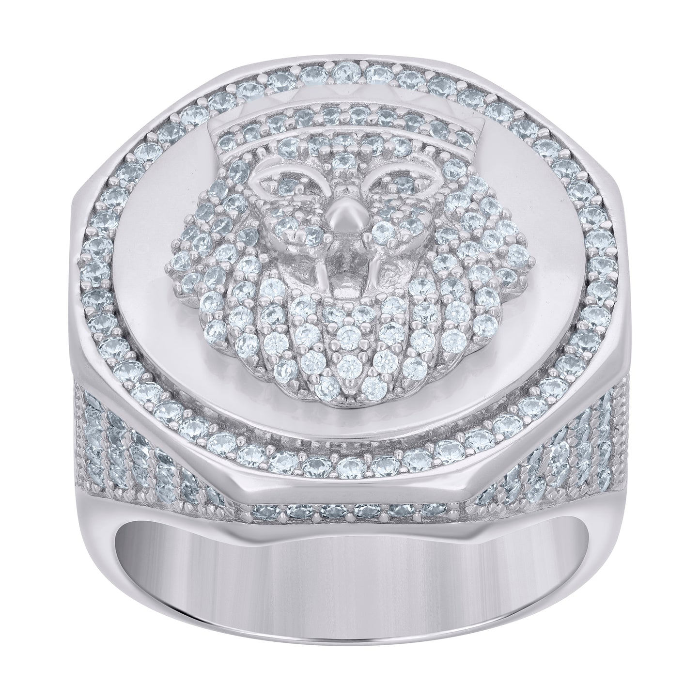 Sterling Silver Mens Cubic-Zirconia Leo/Lion Animal Zodiac Sign/Wildlife Bridal Anniversary Wedding Engagement Band Ring