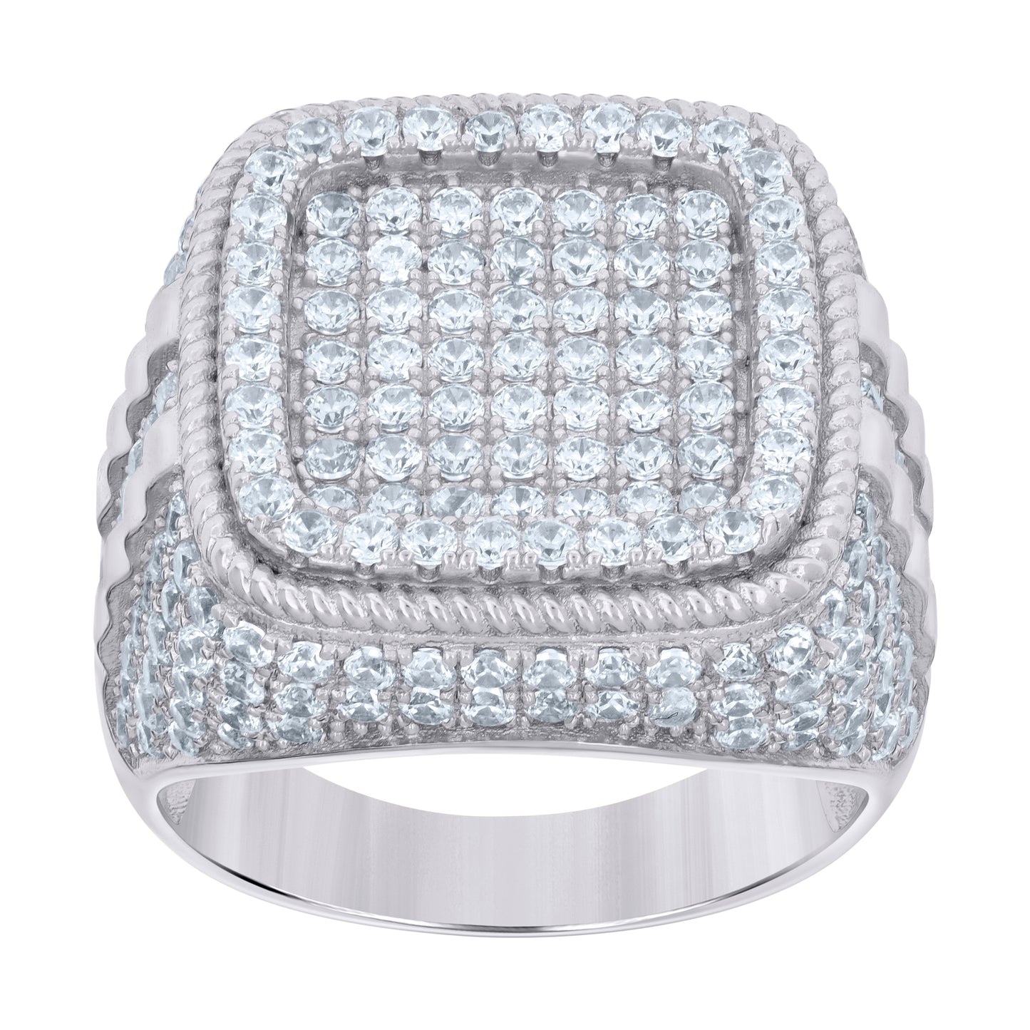 Sterling Silver Men's Cubic-Zirconia Square Head Fashion Bridal Anniversary Wedding Engagement Band Ring