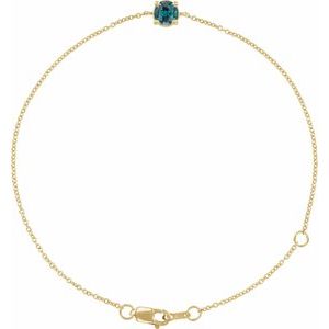 14K Yellow Gold Or Sterling Silver Round 4 Mm 6.5-7.5 In Polished Lab-Grown Gemstone Solitaire Bracelet