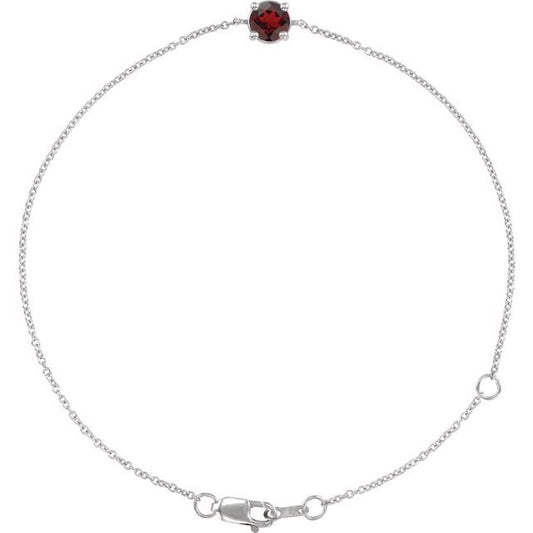 14K White Gold Round 4 Mm 6 1/2-7 1/2 In Polished Natural Mozambique Garnet Solitaire Bracelet