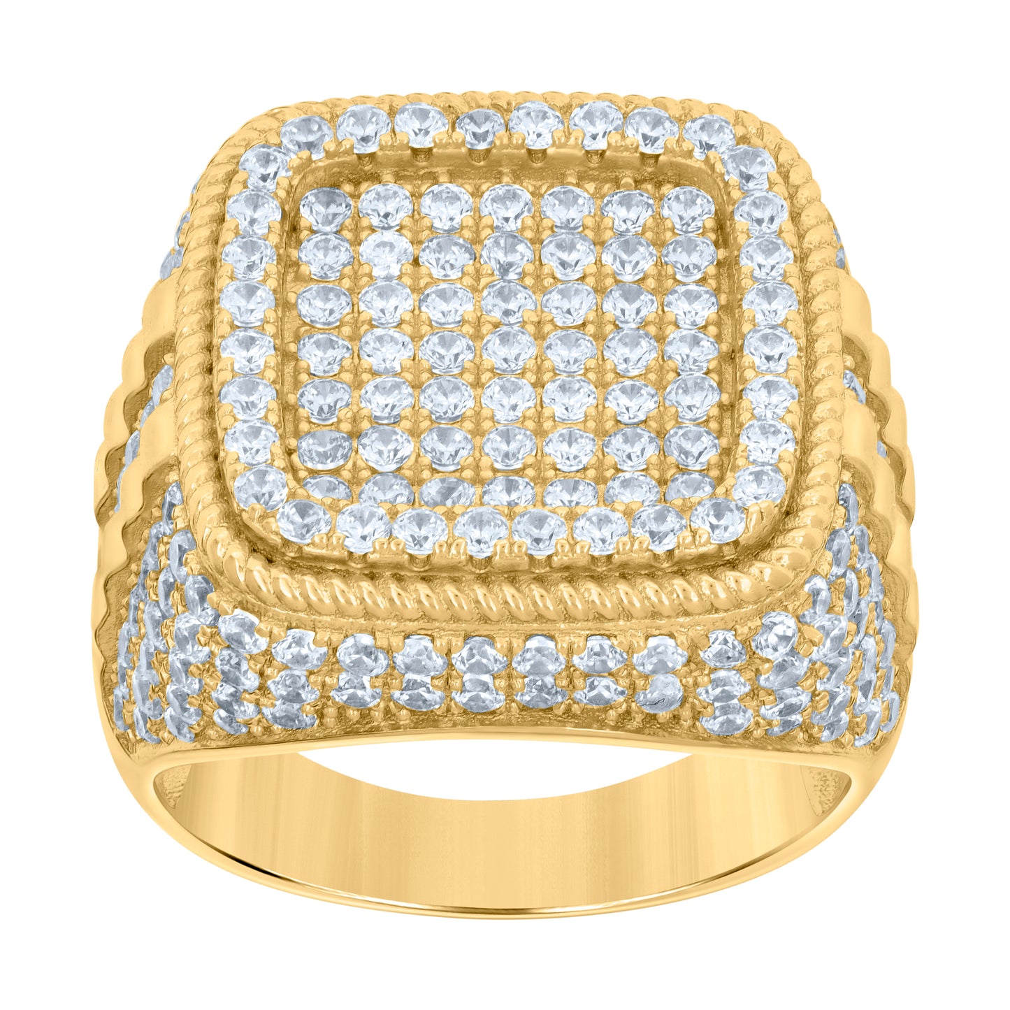 Sterling Silver Yellow-tone Mens Cubic-Zirconia Square Head Fashion Bridal Anniversary Wedding Engagement Band Ring