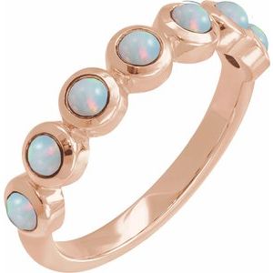 14K Rose Gold Round 2 Mm Polished Natural White Opal Bezel-Set Cabochon Stackable Ring Size 7