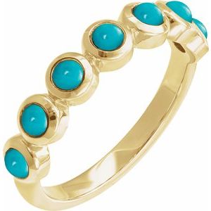 14K Yellow Gold  Round 3 Mm Polished Natural Turquoise Bezel-Set Cabochon Stackable Ring Size 7