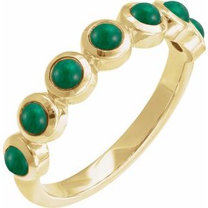 14K Yellow Gold  Round 3 Mm Polished Natural Emerald Bezel-Set Cabochon Stackable Ring Size 7