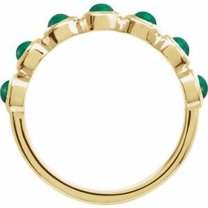 14K Yellow Gold  Round 3 Mm Polished Natural Emerald Bezel-Set Cabochon Stackable Ring Size 7