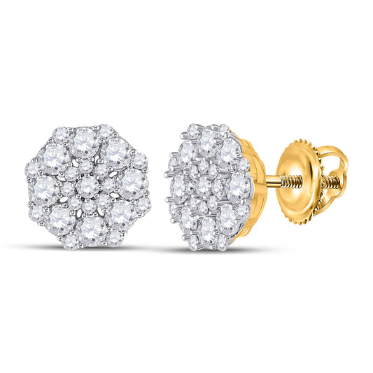 14K Yellow Gold Womens Round Diamond Octagon Cluster Earrings 1-1/4 Cttw, Length: 0.33 In, Width: 0.33 In