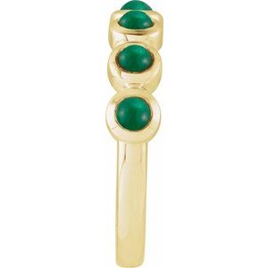 14K Yellow Gold  Round 3 Mm Polished Natural Emerald Bezel-Set Cabochon Stackable Ring Size 7