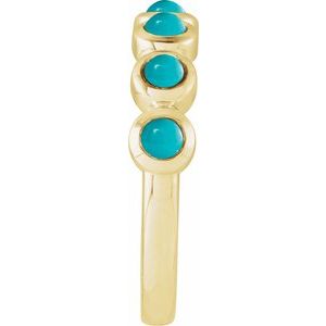 14K Yellow Gold  Round 3 Mm Polished Natural Turquoise Bezel-Set Cabochon Stackable Ring Size 7
