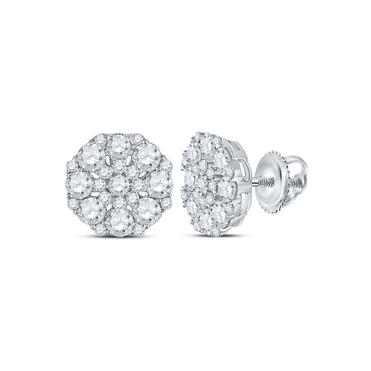 14K White Or Yellow Gold Womens Round Diamond Octagon Cluster Earrings