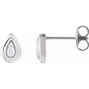 14K White Gold Round 1.8 Mm .07 Ctw Natural Diamond Teardrop Stud Earrings