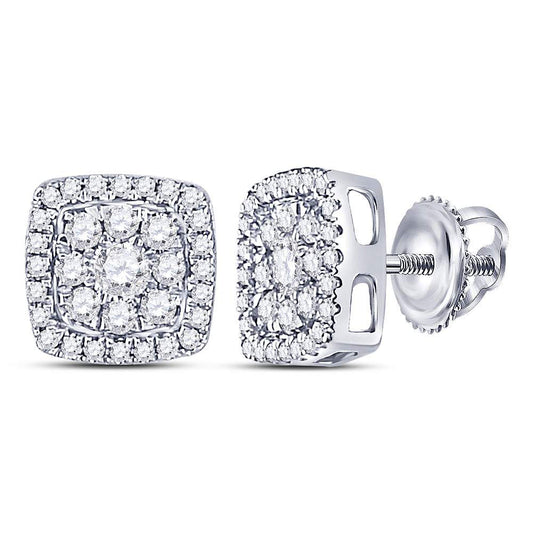 14K White Gold Womens Round Diamond Square Cluster Earrings 1/2 Cttw