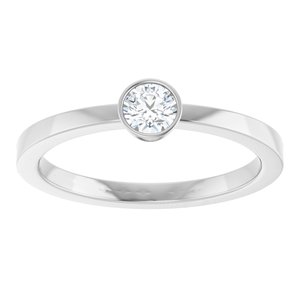 14K White Gold Natural Diamond Round 3.9 Mm Polished 1/5 Ct Natural Diamond Bezel-Set Solitaire Ring Size 7