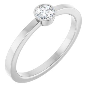 14K White Gold Natural Diamond Round 3.9 Mm Polished 1/5 Ct Natural Diamond Bezel-Set Solitaire Ring Size 7