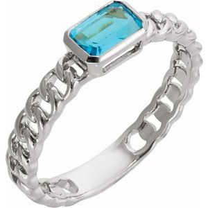 14K White Gold Natural Sky Blue Topaz Emerald 6 X 4 Mm Polished Natural Sky Blue Topaz Ring Size 7
