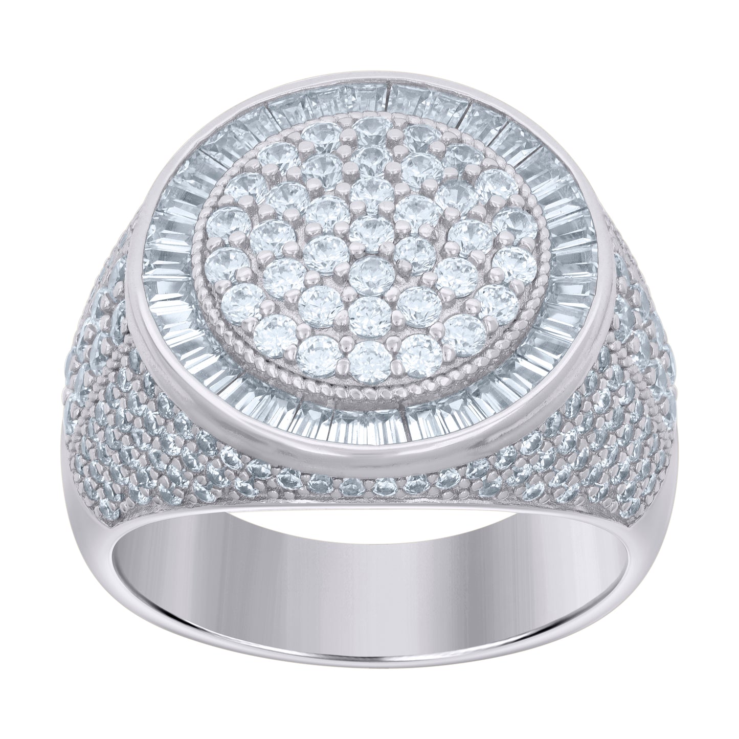 Sterling Silver Men's Baguette Round Cubic-Zirconia Fashion Bridal Anniversary Wedding Engagement Band Ring
