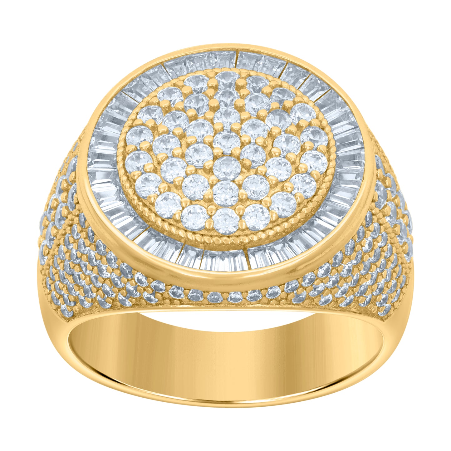 Sterling Silver Yellow-tone Mens Baguette Round Cubic-Zirconia Fashion Bridal Anniversary Wedding Engagement Band Ring