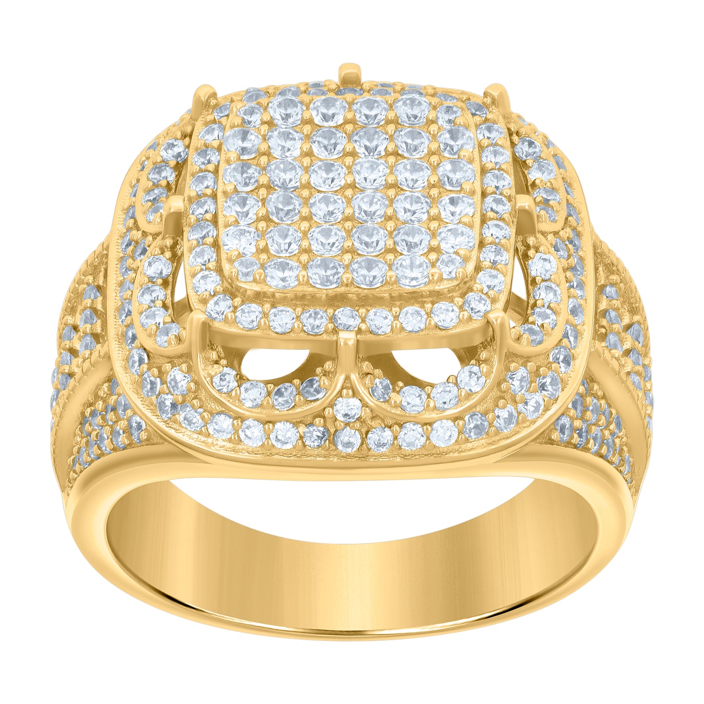 Sterling Silver Yellow-tone Men's Cubic-Zirconia Fashion Bridal Anniversary Wedding Engagement Band Ring