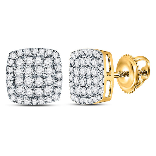 14K Yellow Gold Womens Round Diamond Square Earrings 1/2 Cttw