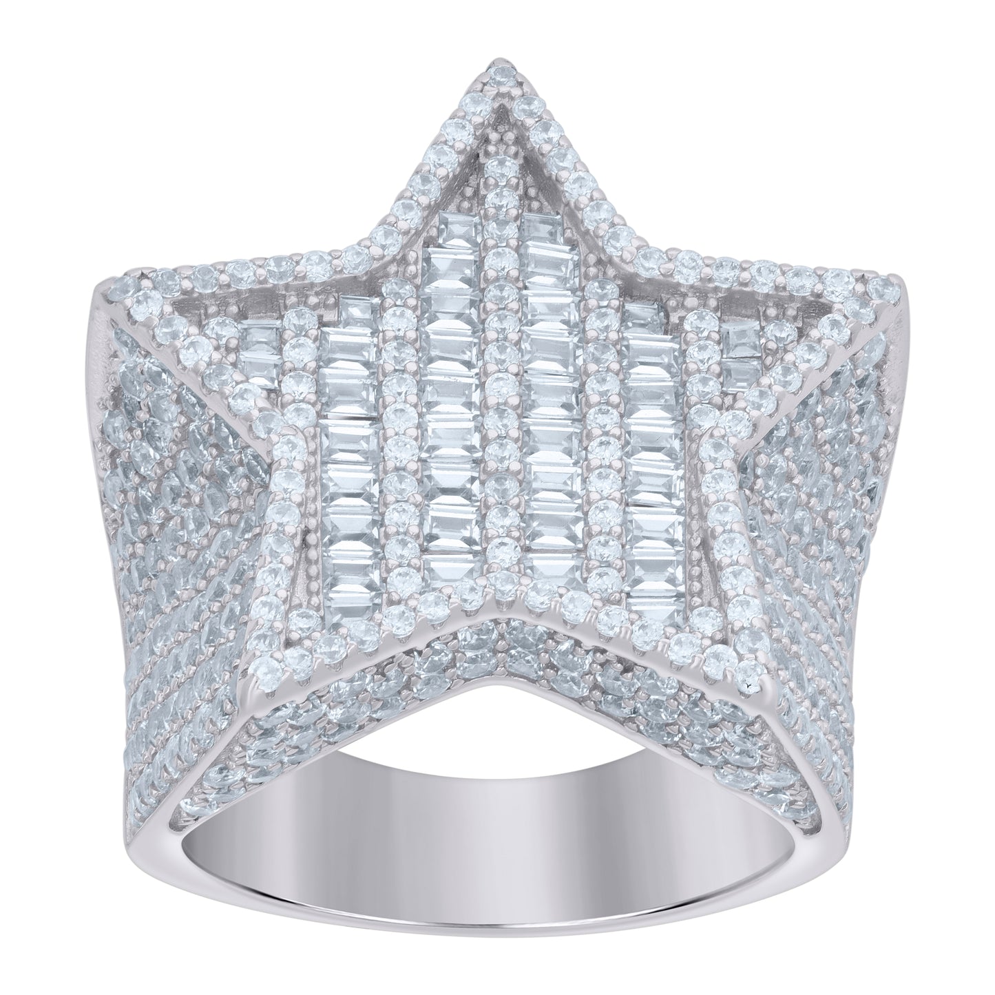 Sterling Silver Mens Baguette Round Cubic-Zirconia Star Fashion Bridal Anniversary Wedding Engagement Band Ring