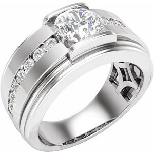 14K White Gold Lab-Grown Diamond Round 7.3 Mm Diamond Polished 2 Ctw Lab-Grown Diamond Mens Band Size 10