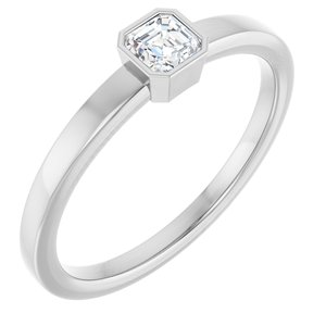 14K White Gold Asscher 3.5 X 3.5 Mm Polished 1/4 Ct Lab-Grown Diamond Bezel-Set Ring Size 7
