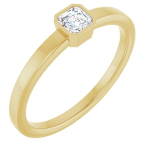 14K Yellow Gold Asscher  3.5 X 3.5 Mm Polished 1/4 Ct Natural Diamond Bezel-Set Ring Size 7