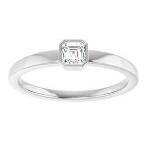 14K White Gold Asscher 3.5 X 3.5 Mm Polished 1/4 Ct Natural Diamond Bezel-Set Ring Size 7