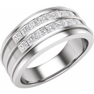 14K White Gold Lab-Grown Diamond Square 2.4 X 2.4 Mm Polished 1 1/4 Ctw Lab-Grown Diamond Mens Band Size 10
