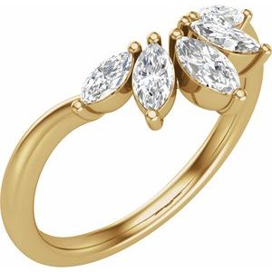 14K Yellow Gold Marquise 4.7 X 3 Mm Polished 3/8 Ctw Natural Diamond Contour Band Size 7