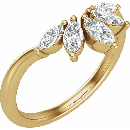 14K Yellow Gold Marquise 4.7 X 3 Mm Polished 3/8 Ctw Lab-Grown Diamond Contour Band, Size 7