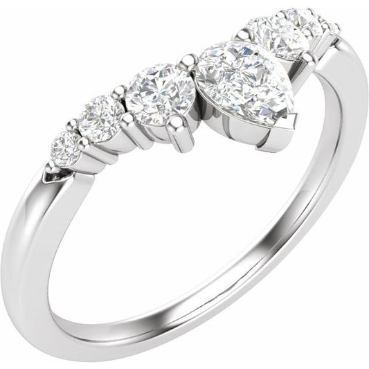 14K White Gold Pear 5 X 3.5 Mm Polished 1/2 Ctw Natural Diamond Contour Band, Size 7