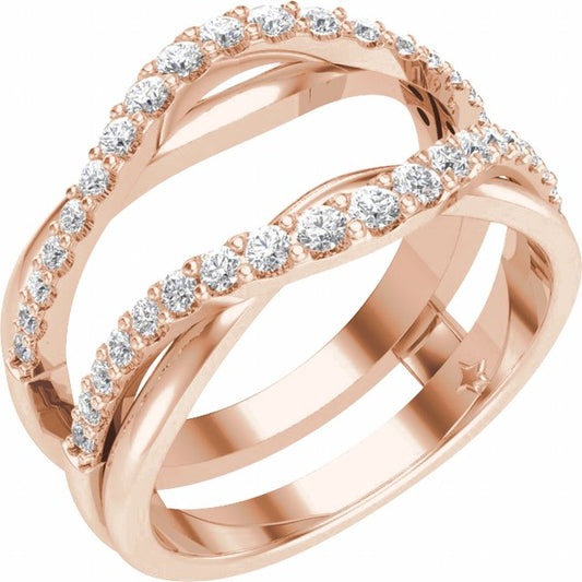 14K Rose Gold Round 1.7 Mm Polished 1/2 Ctw Natural Diamond Ring Guard, Size 7