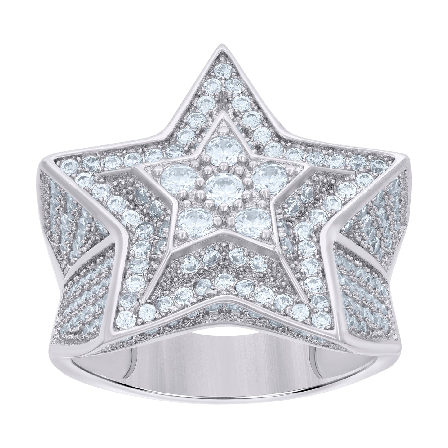 Sterling Silver Mens Cubic-Zirconia Star Fashion Bridal Anniversary Wedding Engagement Band Ring