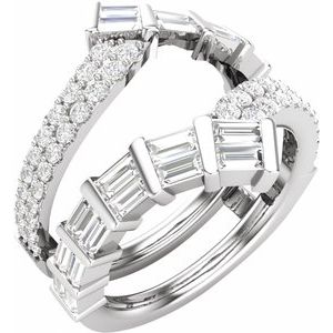 14K White Gold Straight Baguette 3 X 1.5 Mm Polished 1 1/4 Lab-Grown Diamond Double Row Ring Guard Size 7
